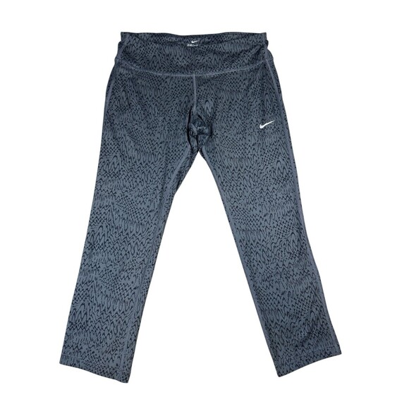 Nike Women's Power Epic Run Crop Printed Leggings Size M Grey Black Media Pocket - Picture 1 of 8